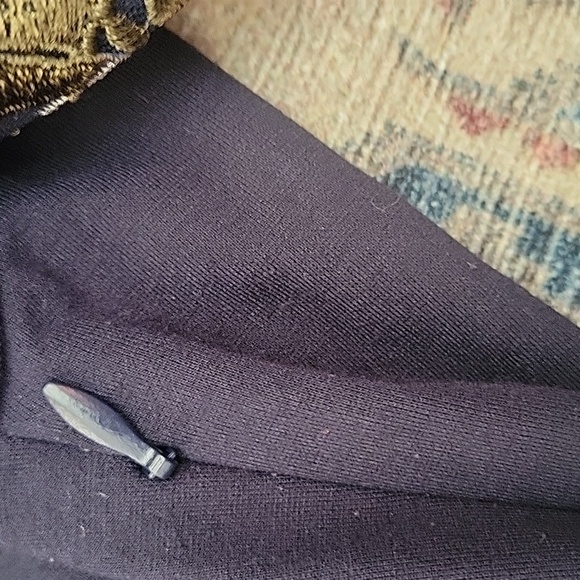 Navy Blue A-line Dress with 3/4 Sleeves and Floral Embroidery - Picture 3 of 3